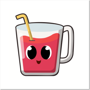 kawaii Cute apple fruit juice drink Posters and Art